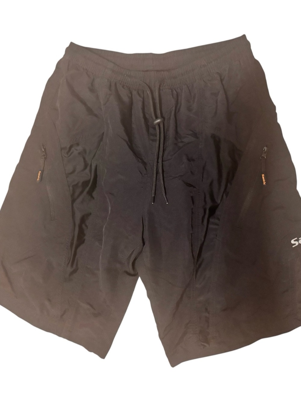 Men's Black Santic Bicycling Shorts with Zippered Side Pockets and Drawstring